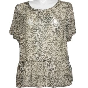 Vince Camuto animal print sheer top ruffled hem 16